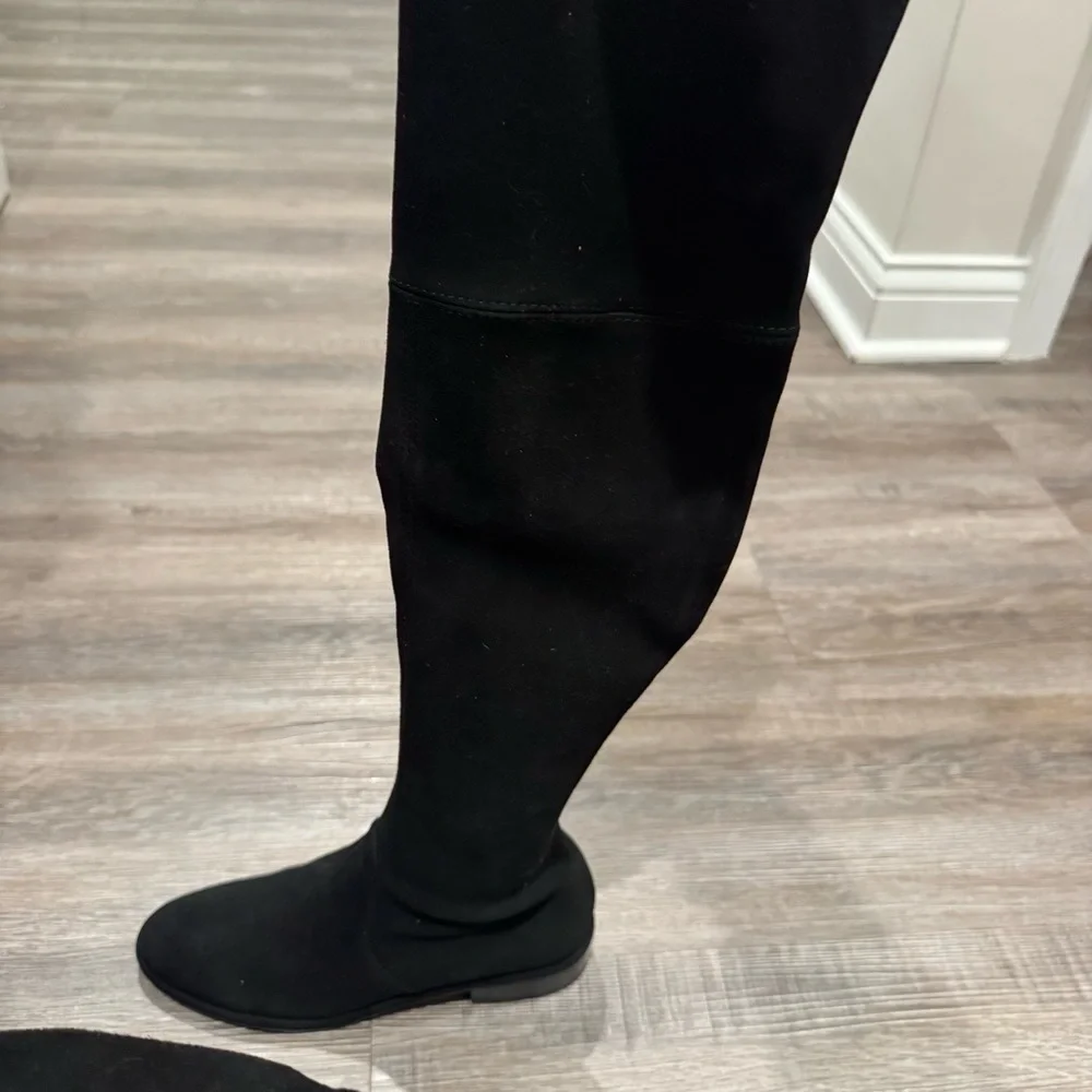 Stuart Weitzman Lowland OTK Over The Knee Suede Leather Tie Flat Boots